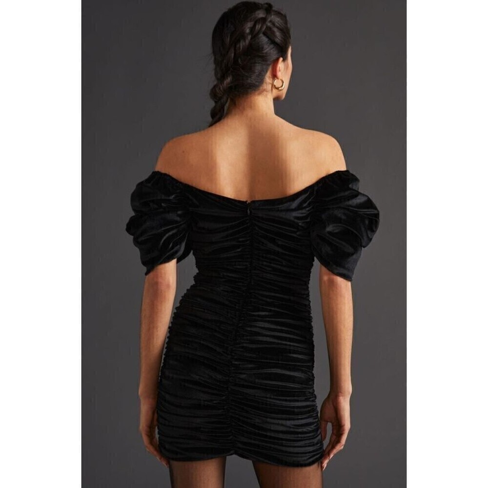 Anthropologie Hutch Womens Ruched Puff-Sleeved Mini Dress Size 8 - Picture 3 of 15
